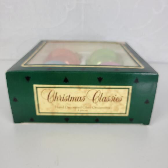 Vtg Christmas by Krebs Pastel Colors Hand Decorated Glass Ornaments 4pcs w/ Box - Picture 12 of 14